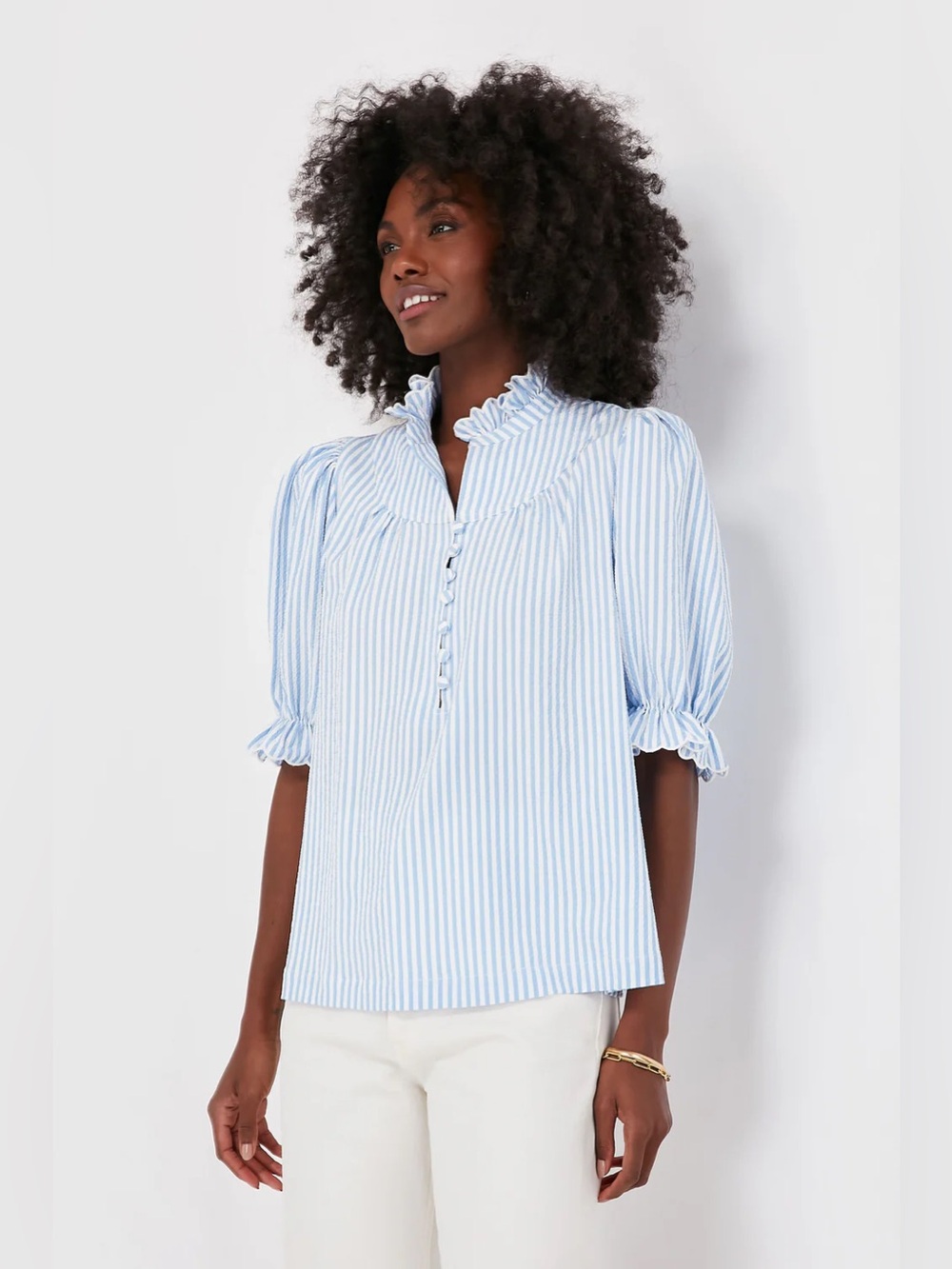 Pomander Place Selena Blouse Blue Stripe Size XS